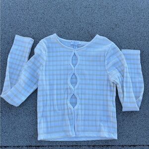 Topshop White and Yellow Plaid Long Sleeve Top